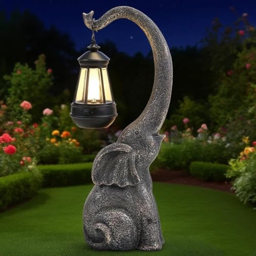IVCOOLE Solar Elephant Statue, Outdoor Garden Elephant Decor with LED Lights, Resin Solar Garden Statue Waterproof for Yard Lawn Patio Porch, Elephant Gifts for Mom Grandma Women Animal Lovers