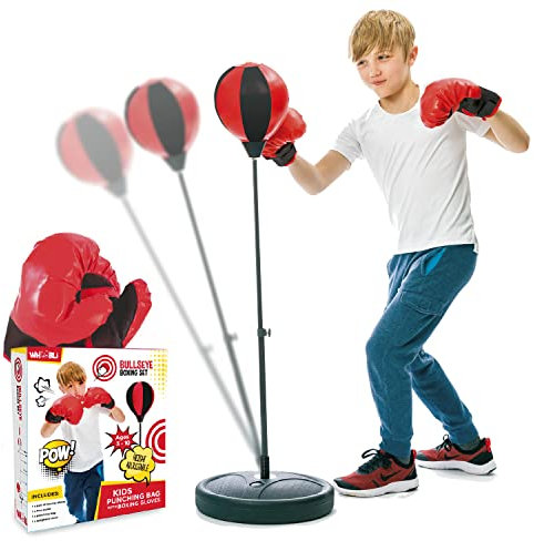 whoobli Boxsack für Kinder inkl. Boxhandschuhe | 3–10 Jahre alt, Verstellbarer Kinder-Boxsack mit Ständer | Boxsack-Set Spielzeug für Jungen und Mädchen (Rot Schwarz): Neu 2023