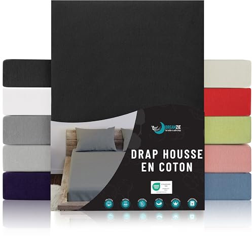 Dreamzie - Fitted Sheet 70x190/200-100% Jersey Cotton Oeko Tex Certified - Black - Bed linen