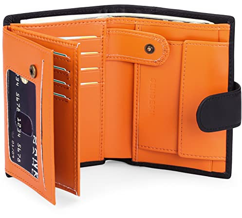 SENFEFN Portafoglio Uomo Vera Pelle Trifold, Portafogli Uomo Blocco RFID con 19 Porta Carte di Credito, Tasca Portamonete, 3 Scomparti Banconote