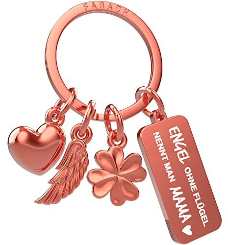 FABACH Beste Mama Schlüsselanhänger 3 Charms mit Gravur - Mutter Glücksbringer Mama Geschenk Anhänger für Muttertag und Geburtstag - Engel ohne Flügel nennt man Mama