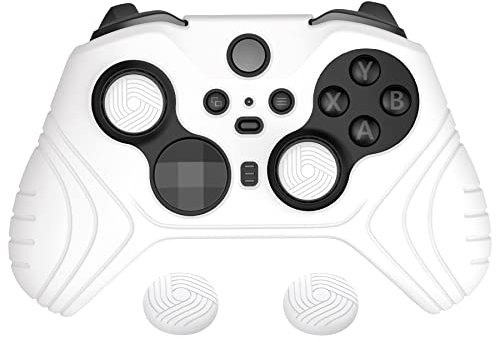 PlayVital Hülle für Xbox Elite Wireless Controller Series 2,Case Anti-Rutsche Schutzhülle ergonomische Hülle Cover & Thumbstick Kappen für Xbox Elite Series 2(Samurai Edition,Weiß)