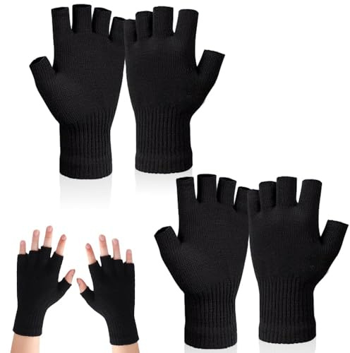 Udbrud Guanti Senza Dita, 2 Paia Guanti Mezze Dita Lavorati a Maglia Termici Unisex Guanti Senza Dita Caldi Elastici Guanti in Maglia da Ufficio per Sportivi Lavoro Corsa Bicicletta Guida
