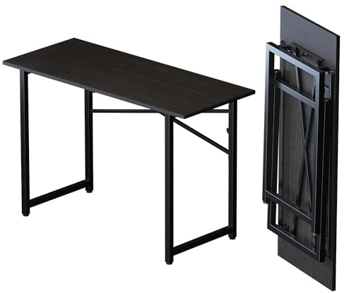 Lutown-Teen Folding Computer Desk 47 inch Writing Gaming Computer Camping Table, No Assembly Required Home Office Desk, Black