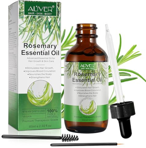 Organic Rosemary Oil for Hair Growth, 60ml Natural Organic Rosemary Essentia Oil, Pure Essential Oil for Skin & Hair Care, Eyelashs, Eyebrows, Face, Body Massage Oil, Hair Loss Treatment for Hair