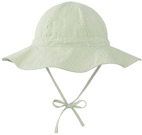 Durio Sonnenhut Baby Hut Kinder Verstellbarer Faltbare UV-Schutz mit Verstellbarem Bindebändern und Breite Krempe Sonnenhut Mädchen Junge Grün-Weiß Streifen 2-4 Jahre (Tag Size L)