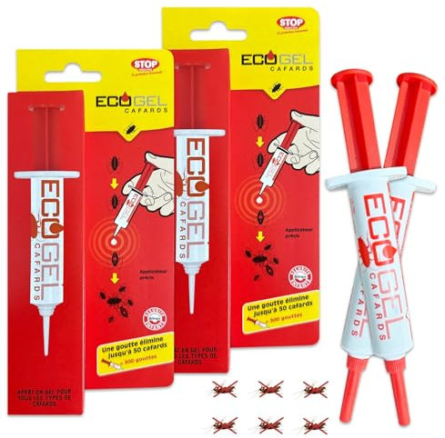 ECOGEL Anti Cafard 2 x10g Piege Cafard extrêmement appétent et mortel pour tous types de cafards contient du Bitrex une substance amère qui le rend non appétent aux personnes et animaux de compagnie