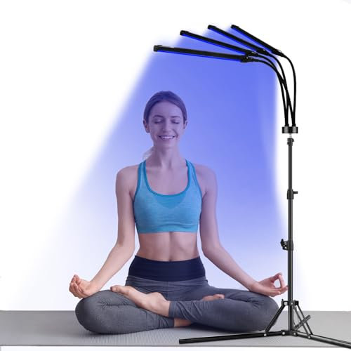 Red Light Lamp, 180LEDs Blue Light & Infrared Light with Stand, 415nm & 660nm & 850nm Infrared Light, 4 Heads Infrared Lamp with 3 Timing Settings, for Home Use