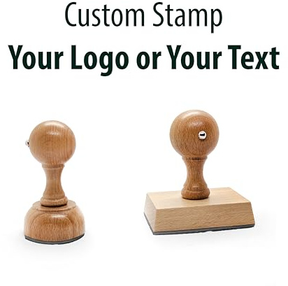 Personalised Wooden Rubber Stamp, Customize with Your Logo or Text in Various Sizes, Optional Ink Pad