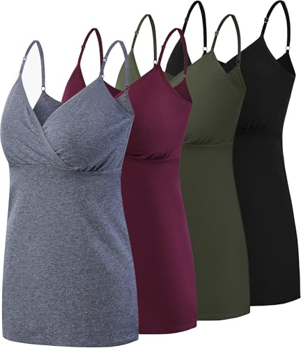 SUIEK 4 Pack Nursing Tank Tops Maternity Cotton Cami Breastfeeding Sleep Bralette (X-Large)