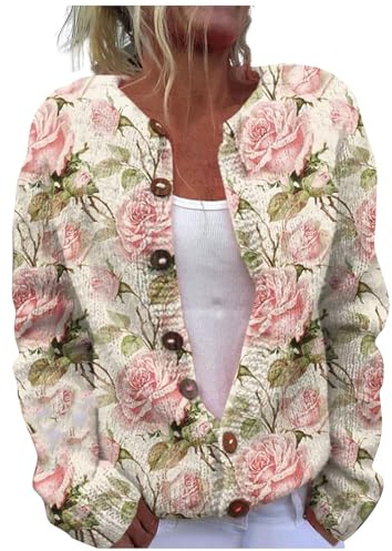 YIzdegg Cashmere Cardigan Women's Colourful Print Wool Knitted Jacket Women Warm Chunky Knitted Jacket Thick Knitted Cardigan with Buttons Chunky Knitted Jacket Christmas Sweater Short Black Cardigan