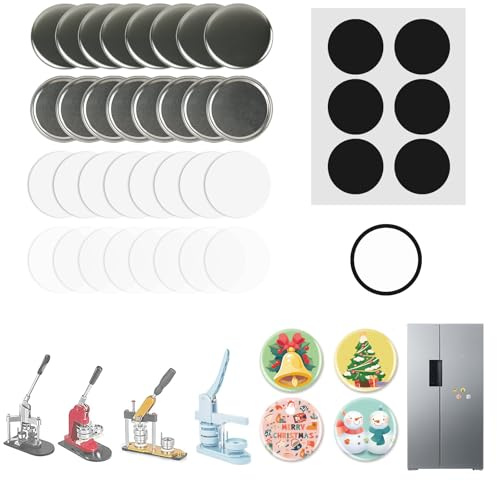 Happizza 100 Sets Button Maker Supplies for Fridge Magnet Maker Machine 58mm/2.25 inch, Including Metal Cover, Metal Back Cover, Clear Film, Blank Paper, Soft Magnet and Gasket