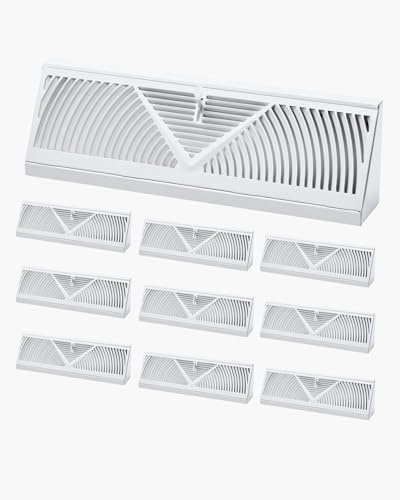 VEVOR 15-Inch Floor Registers, 10-Pack Baseboard Registers, HVAC Heavy-Duty Walkable Iron Floor Vents, Rustproof Anti-Peeling Air Vents Deflector Adjustable with Metal Damper for Home & Office, White