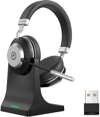 Wantek Wireless Headset with Mic- USB & Bluetooth Connectivity, 60-Hour Battery Life, AI Noise Cancelling Adjustable Microphone Charging Dock, Comfort Fit for Home/Office/Mobile Phone