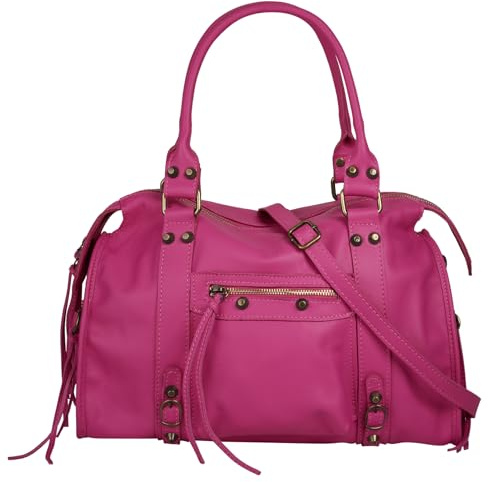 forty° Shopper Echt Leder Damen Made in Italy | Handtasche mit Nieten | Henkeltasche mit Fransen 022214