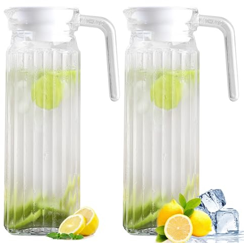 WANDGU 2 pezzi caraffa calda e fredda: 2 litri, brocca per acqua trasparente con manico, plastica con coperchio, brocche per acqua PC, senza BPA, ideale per succo, limonata, latte, vino, bevande