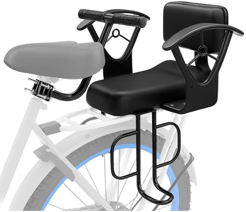Orifesio Child Bike Seat with Handrail, Back Mounted Child Bike Seat with Back Rest Armrest Foot Pedals, and Width Adjustable Bicycle Back Seat Suitable for Children Aged 2 to 8 Years Old