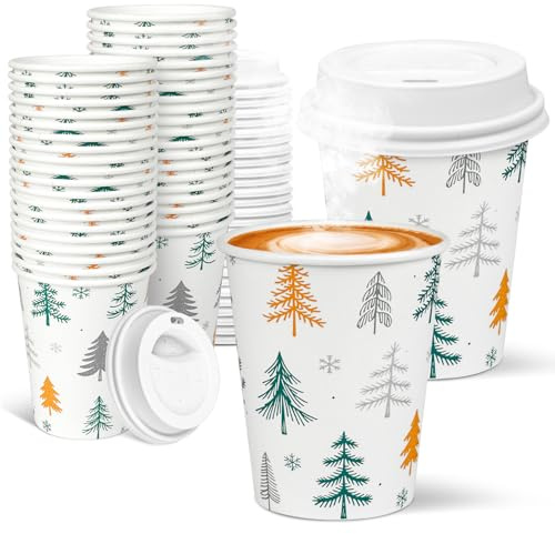 Charmount 40 Pack 8 oz Paper Coffee Cups with Lids, Disposable To-Go Cups