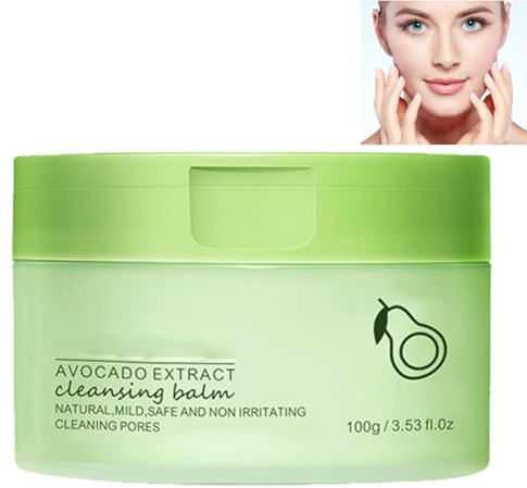 Bálsamo Limpiador de Aguacate Verde,Crema Desmaquillante Portátil Refrescante y Limpia,Suave Refrescante,Disuelve Residuos de Maquillaje,100G