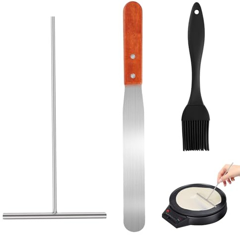 3 Piezas Utensilios para Hacer Crepes, Esparcidor de Masa de Crepes, Antiadherente Distribuidor de Masa, Rodillo para Crepes, Forma de T Set Esparcidor de Crepes para Hacer Crepes,Tortitas y Casera