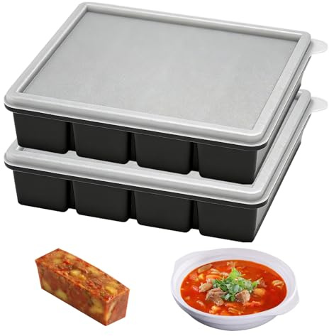2 Piezas Molde Silicona De Grado Alimenticio Congelador Con Tapa, Tupper Silicona Compartimentos, Moldes Congelar Comida Porciones, 4 Rejillas, Libre De Bpa, Negro