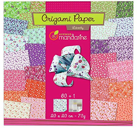 MY MANDARINE 52509MD - Packung Origami, 60 Blatt 20x20 cm 70g (30 Motiven x2) + Stickerbogen mit selbstklebenden Augen, ab 7 Jahren, Liberty, 1 Pack