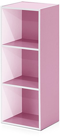 Furinno LUDER Book Shelf, 3-Cube Bookshelf, Bookcase, 9.3 x 12 x 31.5, for Living Room, Bedroom, Home Office, White/Pink