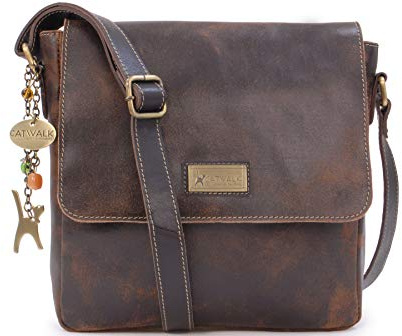 Catwalk Collection Handbags - Distressed Leather Cross Body Bag For Women - Medium Messenger - A5 Size Organiser Work Bag - Sabine M - Black