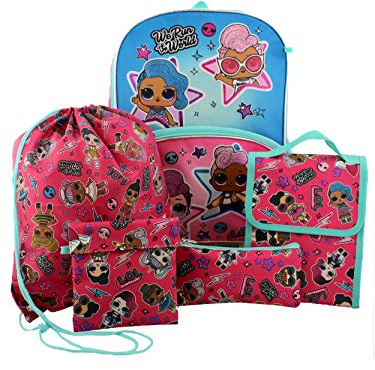 L.O.L. Surprise! Dolls Girls 16 Backpack 5 piece School Set (One Size, Blue/Pink)