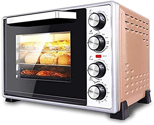 Mini horno eléctrico de 40 litros con horno de iluminación, con control de temperatura preciso de 100-250 °C y tiempo de tiempo de 0-60 minutos Aire caliente multifunción de tres capas de 1500 W,