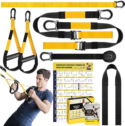 Home Resistance Training Kit, Resistance Trainer Exercise Straps with Handles, Door Anchor and Carrying Bag for Home Gym, Bodyweight Resistance Workout Straps for Indoor & Outdoor(Yellow)