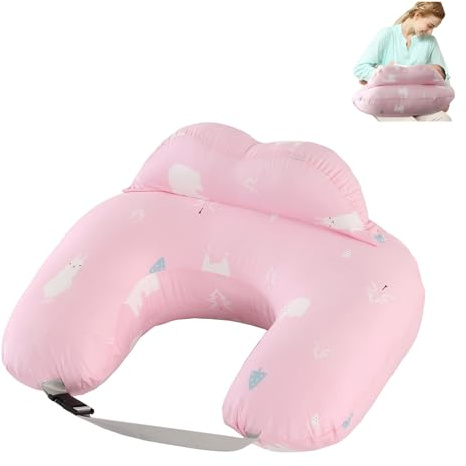 TOPCHANCES Cojín de Lactancia-Multifuncional en Forma de U-Almohada de Lactancia con Funda de Algodón 100% Extraíble y Lavable-Suave y Seguro Madres y Bebés(Polvo de Oso Polar,65×55cm)