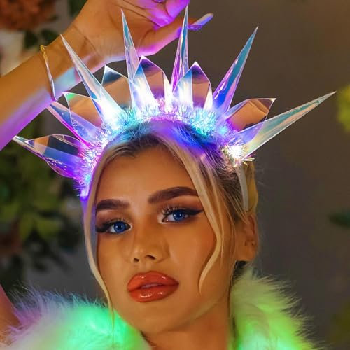 Zoestar Leuchtende Stirnbänder, LED-Göttin der Freiheit, Kronen-Stirnband, leuchtendes Nachtclub-Haarband, Party-Rave-Haarschmuck für Frauen und Mädchen