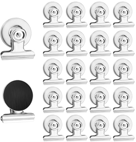 20 Piezas Clips Metálicos Magnéticos, Imanes de Nevera con Clip para Pizarra, Cocina y Oficina, Imanes Pizarra Magnetica