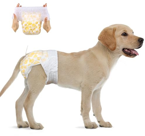 Flying Paws Couches pour Chienne Femelle, 15 Couches Jetables Taille L (30-50cm), Culottes de Chaleur 360° avec Ceinture Extensible, Super Absorbantes pour Incontinence, Convient Aussi aux Chats