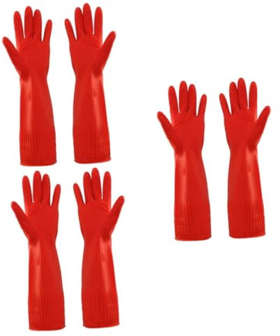 GLEAVI Guantes Domésticos 3 Pares Guantes Limpieza Guantes De Latex Guantes Rojos Guantes De Látex Para Lavar Platos Guantes De Limpieza De Cocina Guantes Para Fregar Platos Familiar