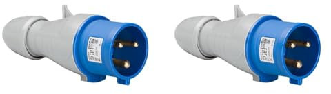 Legrand, CEE 32A Stecker, blau 3-polig (2P+PE), 6h (230V/32A), Schutzart IP44, IK09, 090107 (Packung mit 2)