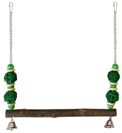 xbiez Vogelschaukel mit Rattan-Perlen, Schaukelbrücke, Holzbrücke für Wellensittiche, Training, Sitzstange, Spielzeug für Vogelkäfig-Dekorationen