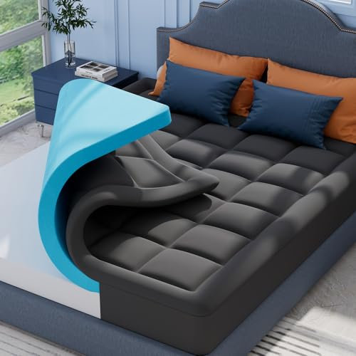 H3 ELEMUSE Grau Matratzentopper 180x200cm, Gel Topper mit Waschbarem Flauschigem Bezug und Gelschaum
