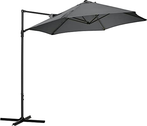 Outsunny Sombrilla de Jardín Ø256x245 cm Parasol Excéntrico Rotación de 360° con Apertura Manual y Base Cruzada para Patio Terraza Exterior Gris Oscuro