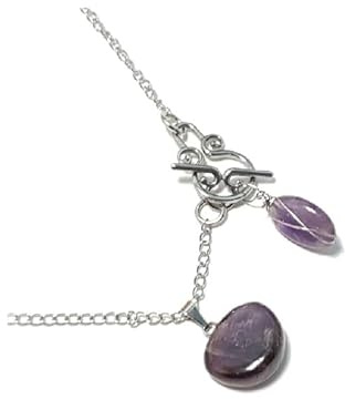 Bouly&Cailloux - Collier Genette double pierre, Collection Crea, Améthyste, Acier inoxydable argenté, Multicolore