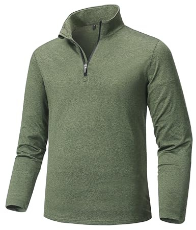 Tansozer Sci Maglione Uomo Traspirante Camicia Manica Lunga Escursionismo Maglietta Funzionale Pullover Pile Golf Top 1/4 Zip Shirt, Verde Esercito, M