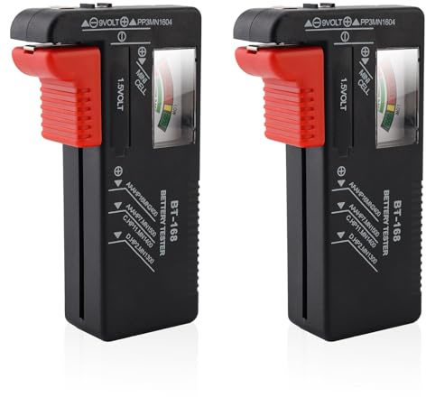 Smgda 2PCS Analogue Battery Tester, Universal Battery Checker, Small Battery Test Multi Size for AAA AA C D 9V 1.5V Button Cell Household Batteries, No Batteries Required