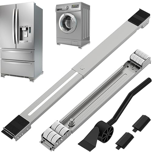 Appliance Rollers With 360° Swive Wheels, Anti Slip Heavy Duty Extendable Mover Tools with 28 Roller & Lifting Lever Tool For Moving Washing Machines, Dryers, Furniture, Refrigerators Base Stand