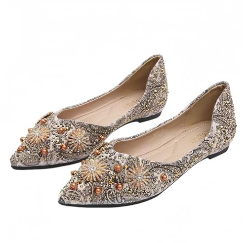 FQLGJMY Mujeres Punteado Strass Ballet Zapatos Planos Brillo Flores Arco Boda Fiesta Comodidad tacón bajo Elegante Vestido Pisos