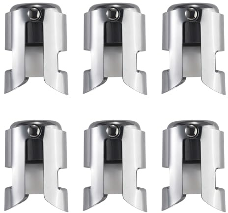 Foonary 6 tapones de acero inoxidable para botellas de champán, para champán, cava, vinos espumosos, prosecco, tapón para botellas de vino, tapón de botella, cierre a prueba de fugas