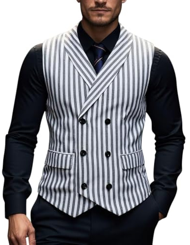 Oanviso Gilet Scozzese da Abito Uomo Doppiopetto Vest Casual Vintage Gilets Vestibilità Normale Matrimonio Business Gilet Scollo a V A Rosso M