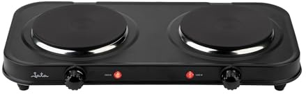 JATA JECE1252 - Hornillo Eléctrico Portátil 2000 W | 2 Placas calefactora de 15,5 cm | Termostato regulable con 5 niveles de potencia | Piloto luminoso de encendido
