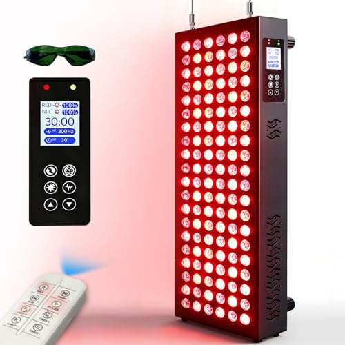ShineMuse Infrarotlampe Panel 120 LEDs,Rotlichlampe Dual-Chip 630-850nm,600W red light 5 Helligkeiten Rotlicht Panel mit Fernbedienung für Ganzkörper&Gesicht mit Shutzbrille und Timer
