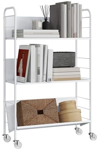 HOMCOM Carrello Portalibri Ruote Girevoli con Freno 69x26x108 cm Bianco